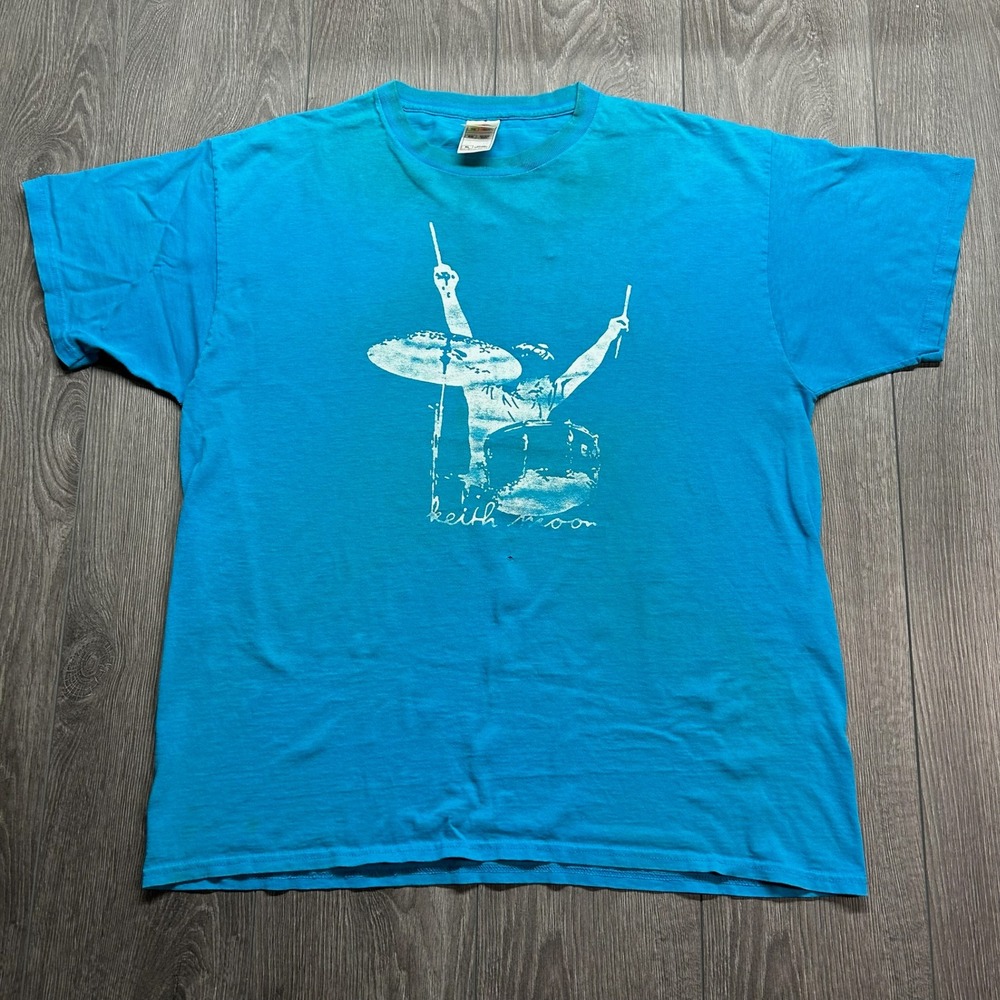 Vintage Keith Moon The Who XL Drummer Graphic T-Shirt Blue Fruit of the Loom XL